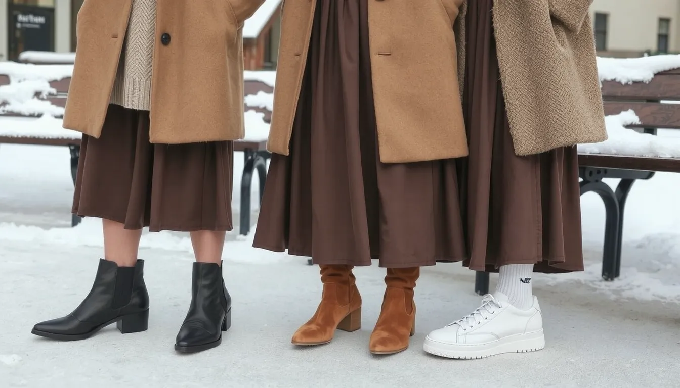 quelles chaussures avec une jupe longue en hiver